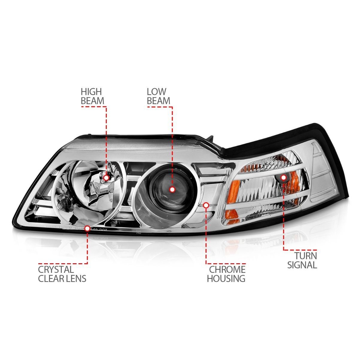 FORD MUSTANG 99-04 PROJECTOR HEADLIGHTS W/ CHROME HOUSING - Image 3