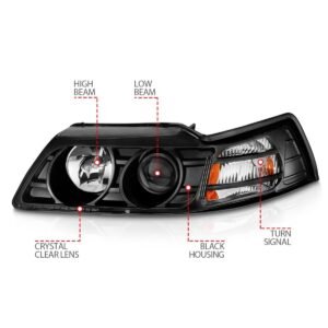 FORD MUSTANG 99-04 PROJECTOR HEADLIGHTS W/ BLACK HOUSING - Image 4
