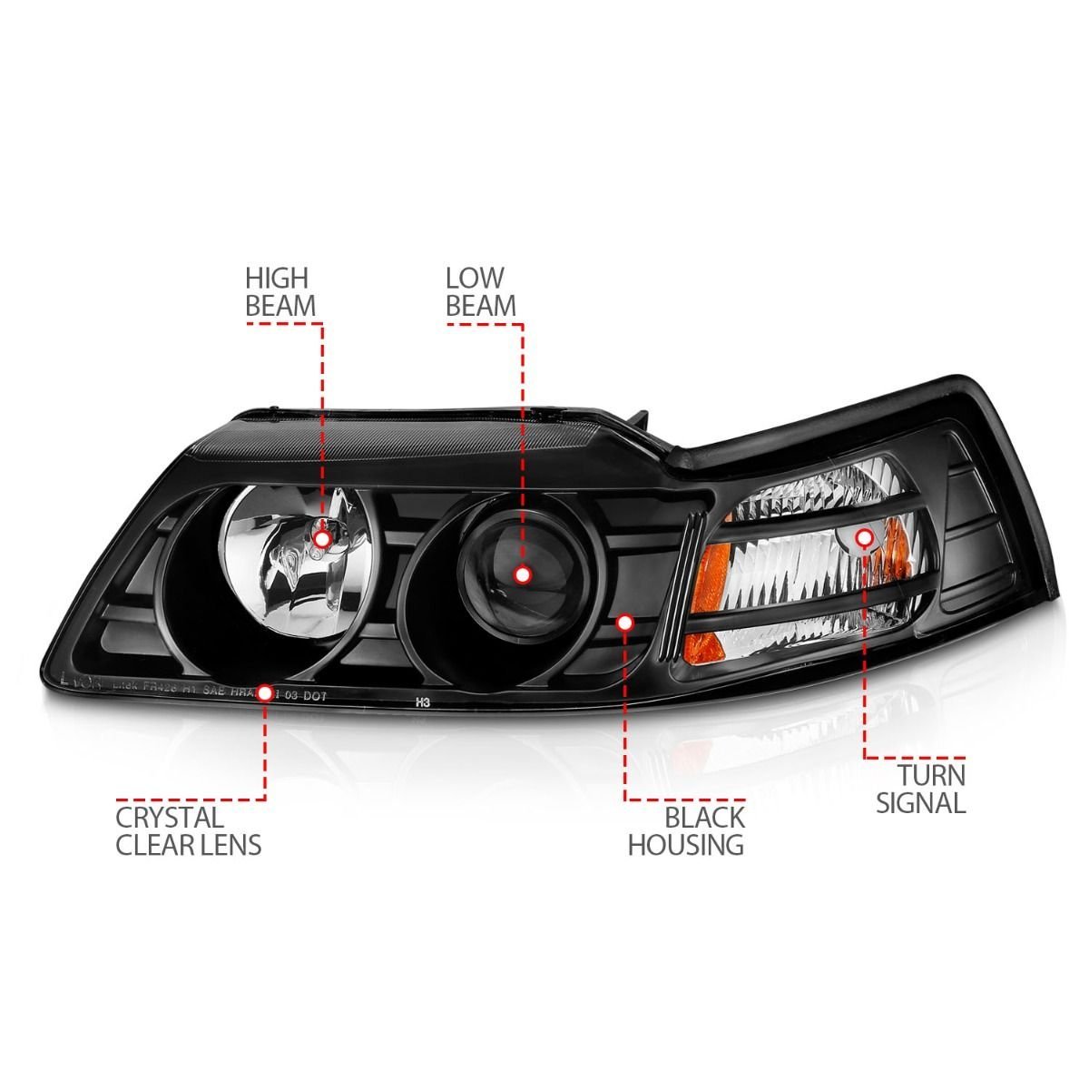 FORD MUSTANG 99-04 PROJECTOR HEADLIGHTS W/ BLACK HOUSING - Image 4
