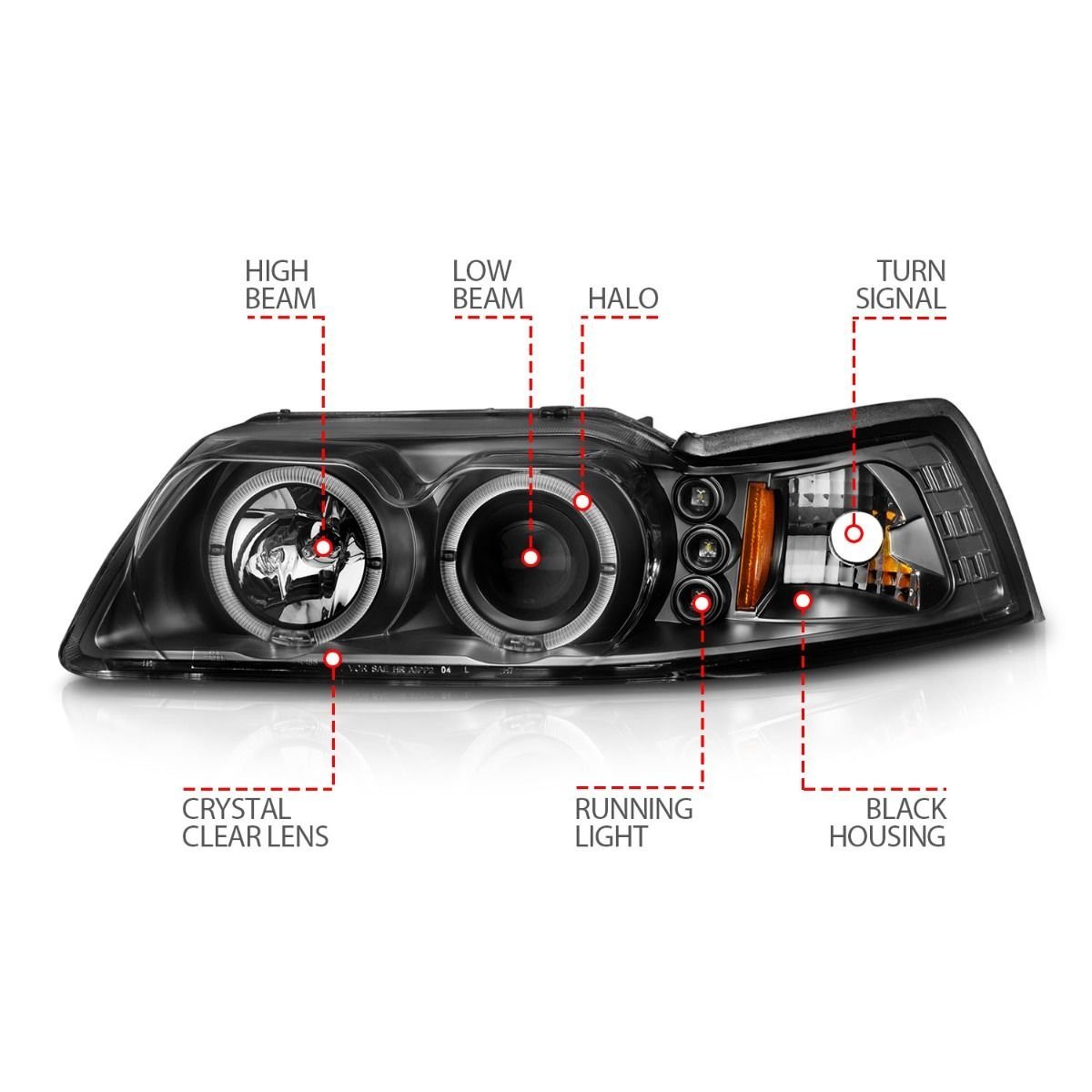 Ford Mustang 99-04 Projector Headlights Black Housing - Image 4