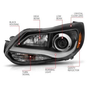 Ford Focus 12-14 Projector Plank Style Headlights Black - Image 4
