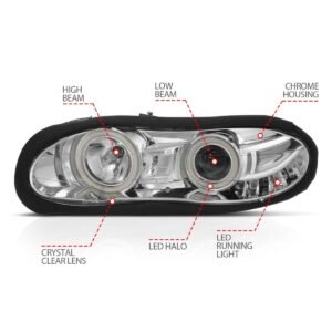 CHEVY CAMARO 98-02 PROJECTOR HEADLIGHTS CHROME W/ RX HALO - Image 4
