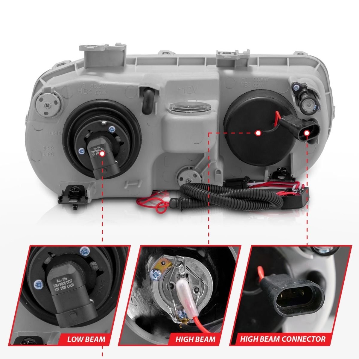 Acura Integra 94-97 Projector Halo Headlights Black - Image 4