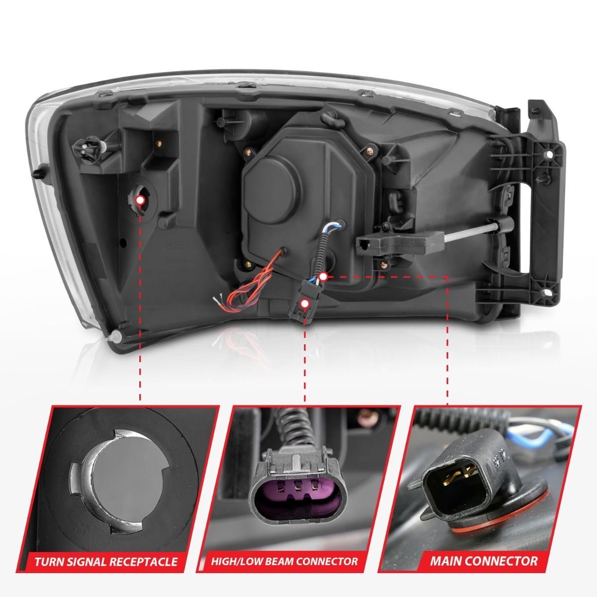 DODGE RAM 1500 06-08 / RAM 2500/3500 06-09 PROJECTOR HEADLIGHTS W/ U-BAR CHROME HOUSING - Image 4