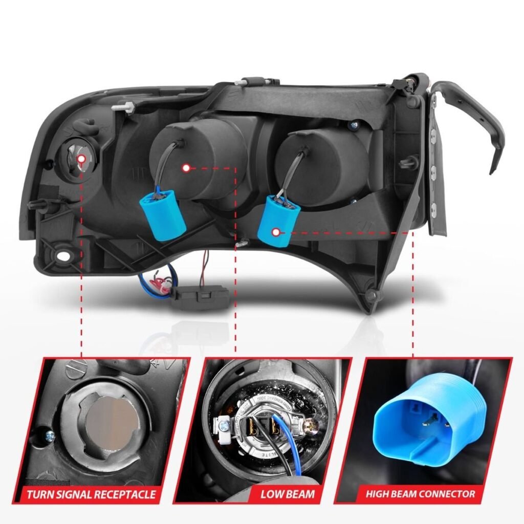 Dodge Ram 1500 94-01 / Ram 2500/3500 94-02 / Ram Sport Model 94-98 Projector Headlights Black W/Rx Halo