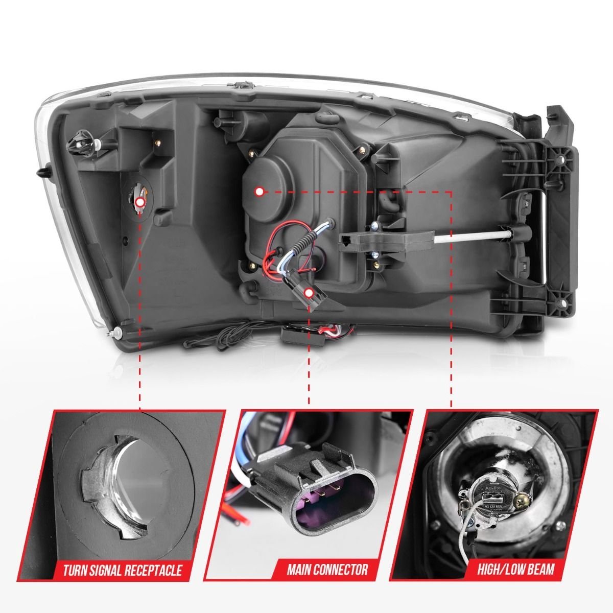 Dodge Ram 1500 06-08 / Ram 2500/3500 06-09 Projector Headlights Chrome Housing - Image 5