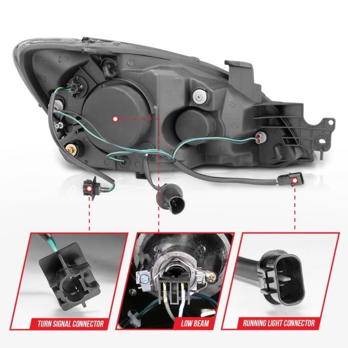 Mitsubishi Lancer 04-07 Projector Headlights Black W/ Rx Halo