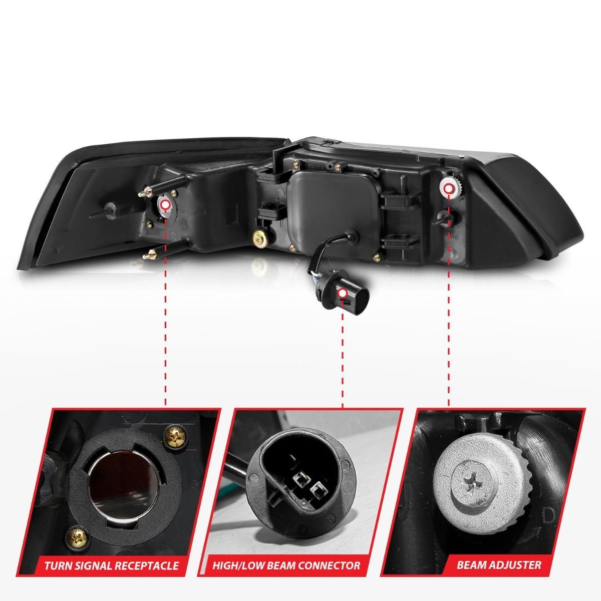 FORD MUSTANG 99-04 PROJECTOR HEADLIGHTS W/ CHROME HOUSING - Image 4