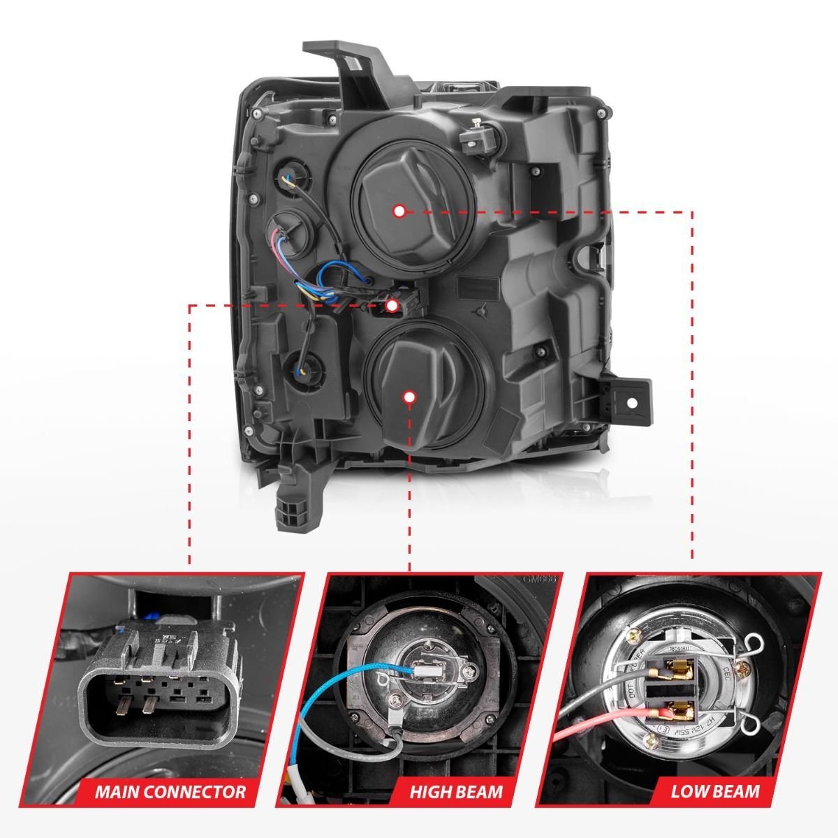 Chevy Silverado 15-19 2500hd/3500hd Projector Switchback Headlight - Black - Image 5