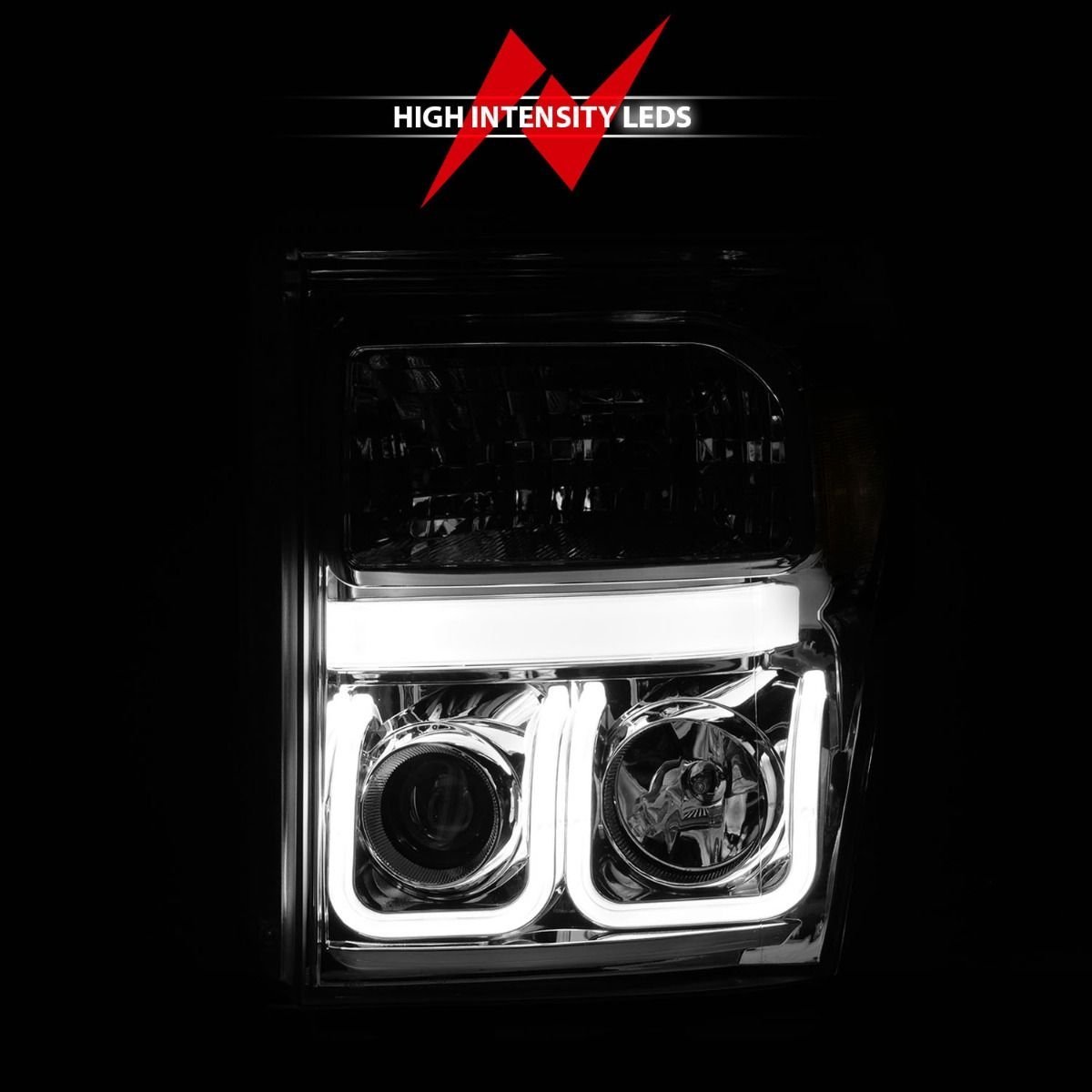 Ford F-250/350/450/550 Super Duty 11-16 Projector U-bar Headlights Chrome Clear - Image 6