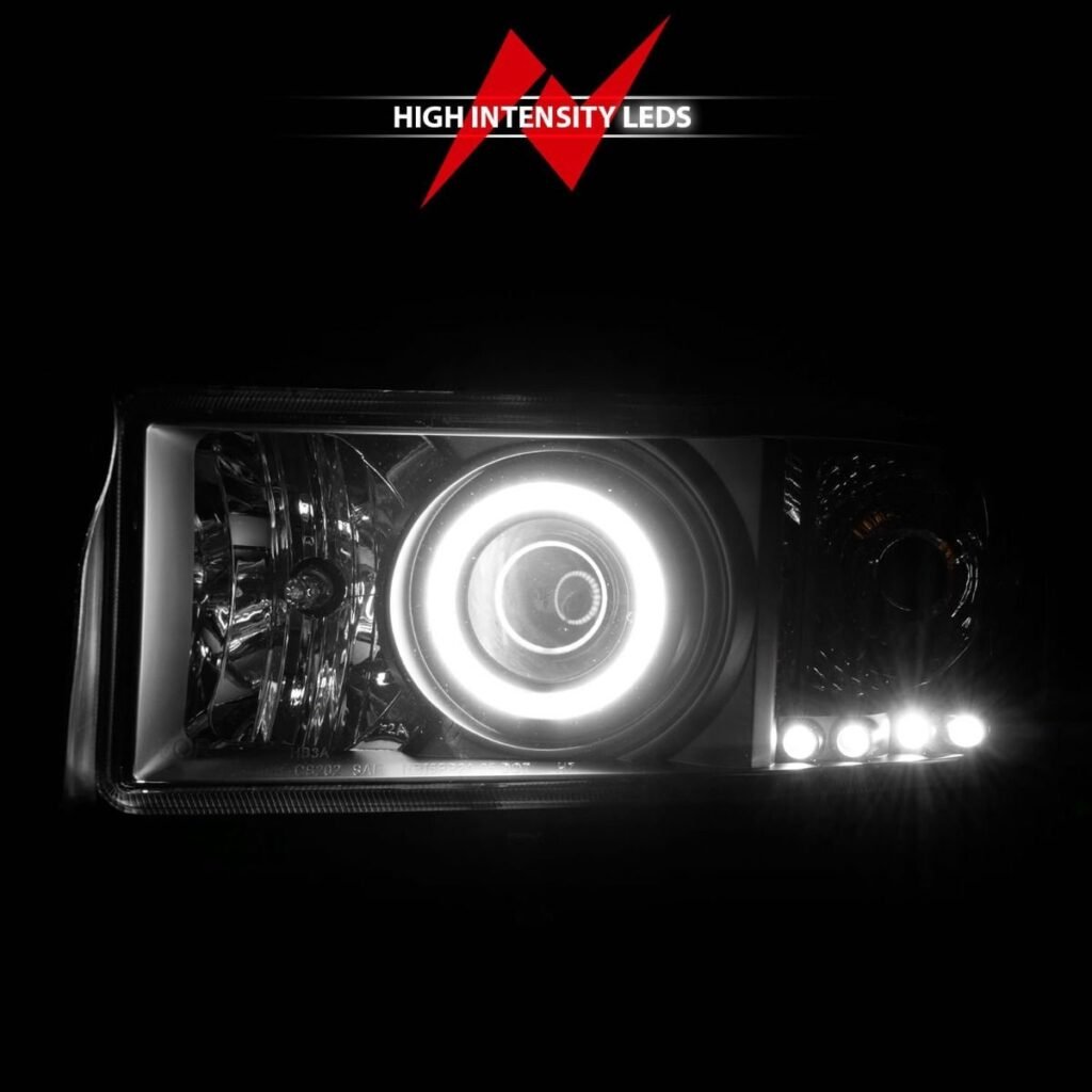 Dodge Ram 1500 94-01 / Ram 2500/3500 94-02 / Ram Sport Model 94-98 Projector Headlights Black W/Rx Halo