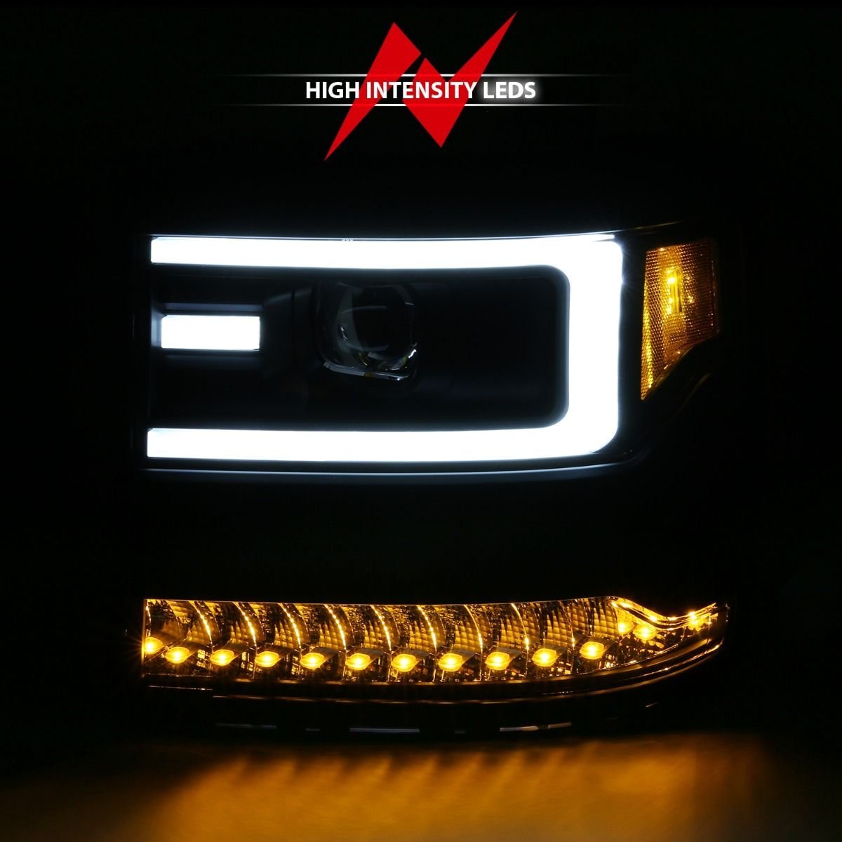 Chevy Silverado 1500 16-18 Projector Plank Style Headlights - Black - Image 6