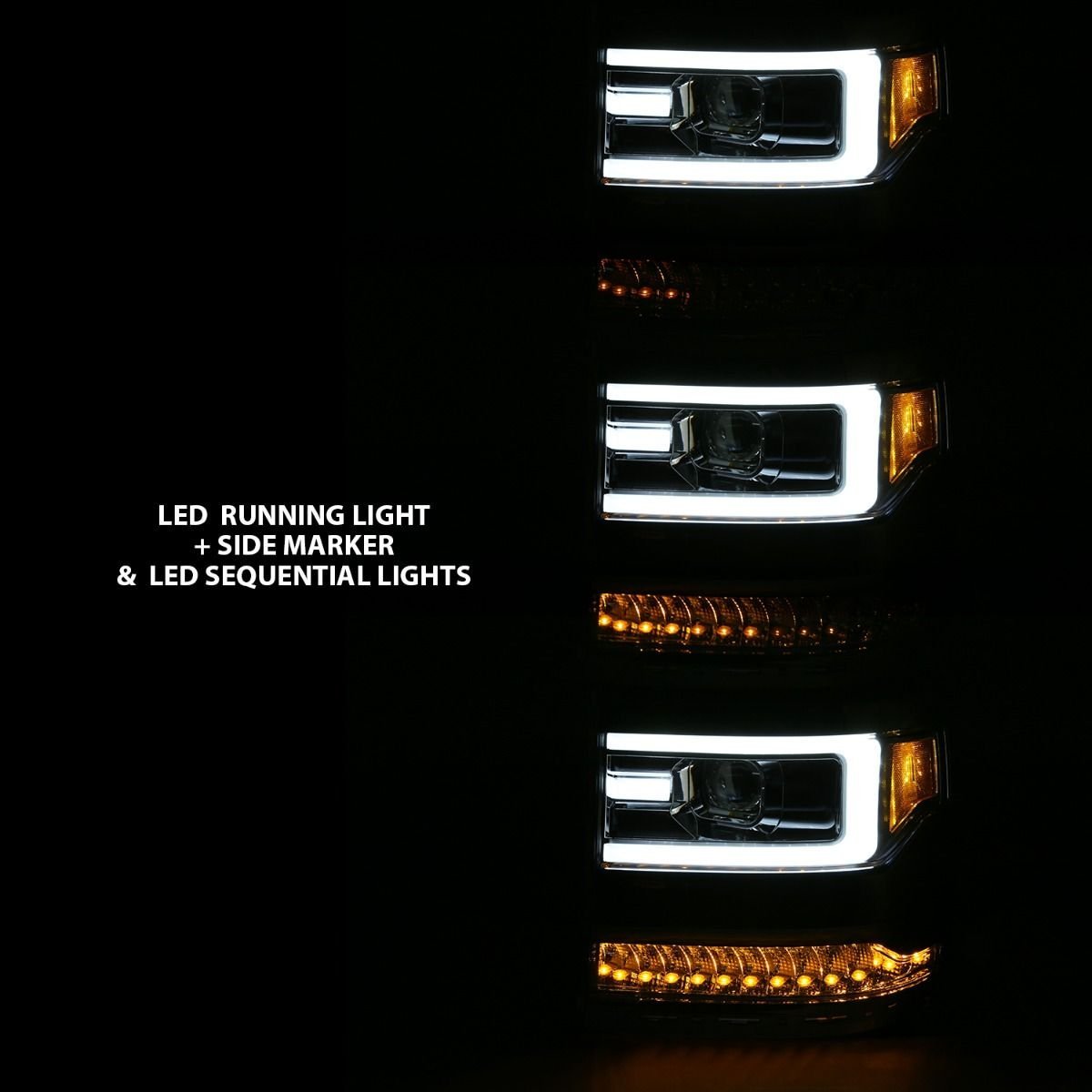 Chevy Silverado 1500 16-18 Projector Plank Style Headlights - Chrome - Image 7