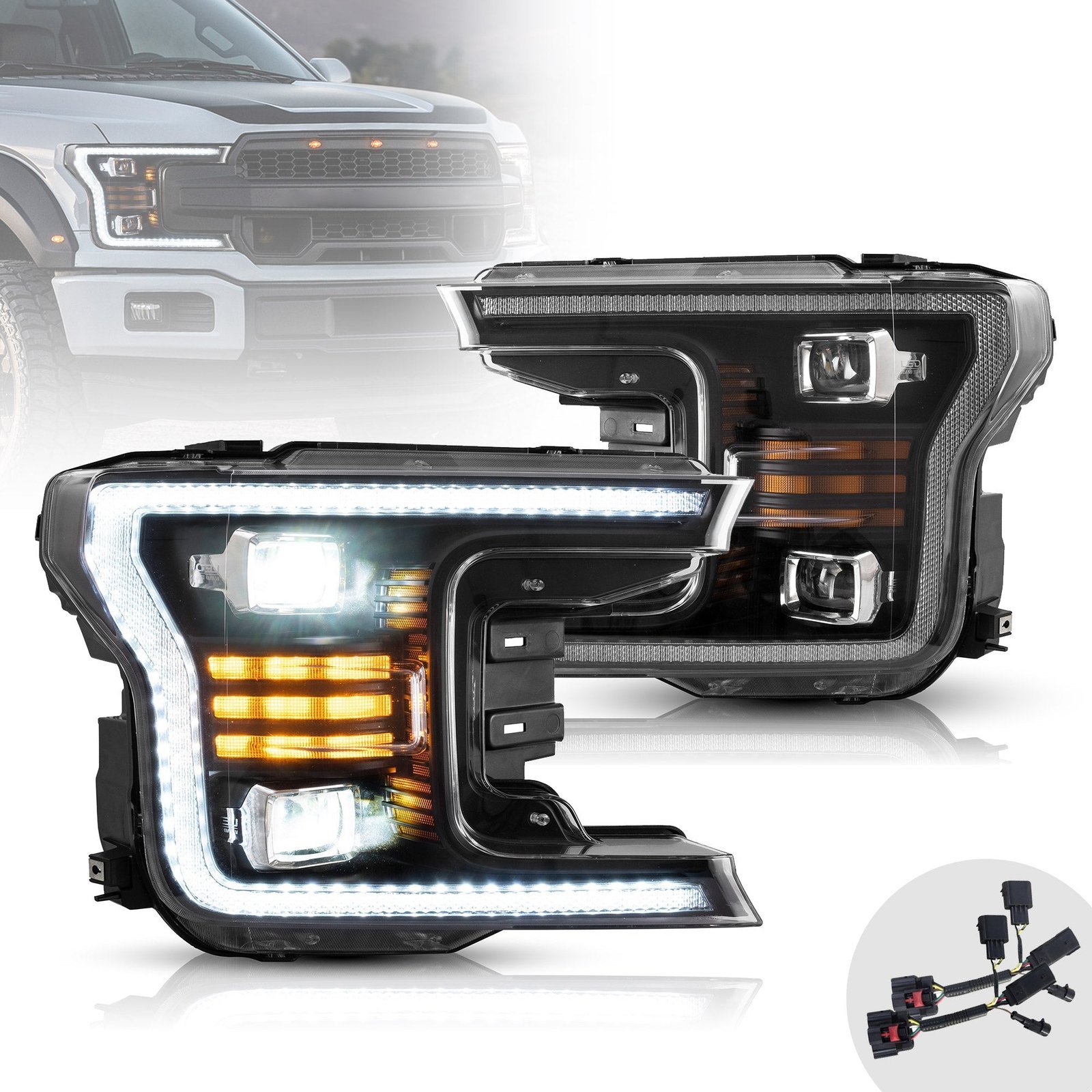 VLAND LED Projector Headlights for Ford F150 2018-2020 (Without Sequential Turn Signal) - Image 1