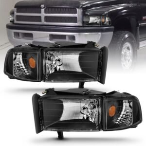 Dodge Ram 1500 94-01 / Ram 2500/3500 94-02/ Ram Sport Model 94-98 Crystal Headlights Black W/Corner Light 2pc - Image 1