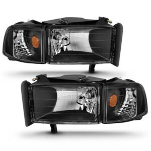 Dodge Ram 1500 94-01 / Ram 2500/3500 94-02/ Ram Sport Model 94-98 Crystal Headlights Black W/Corner Light 2pc - Image 2