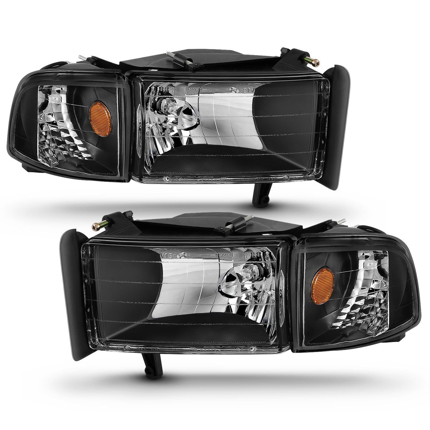 Dodge Ram 1500 94-01 / Ram 2500/3500 94-02/ Ram Sport Model 94-98 Crystal Headlights Black W/Corner Light 2pc - Image 2