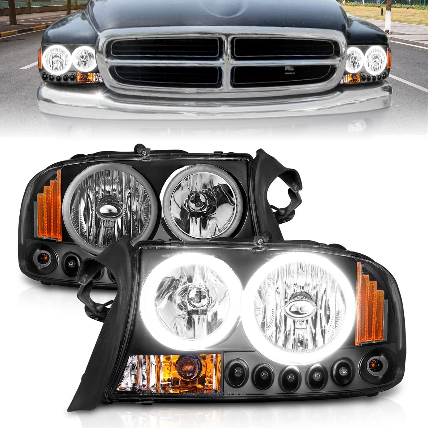 Dodge Dakota 97-04 / Durango 98-03 Headlights Black - Image 1