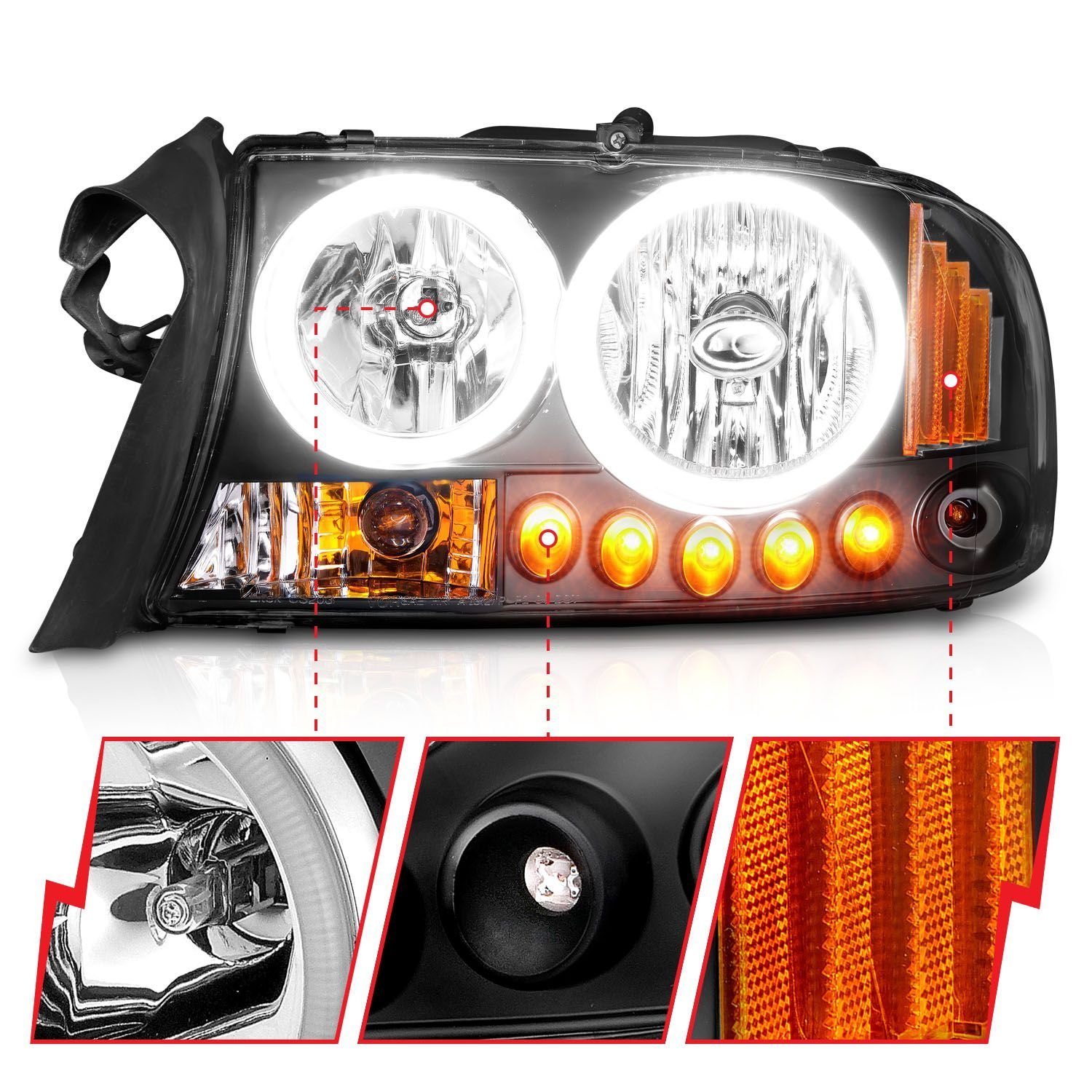 Dodge Dakota 97-04 / Durango 98-03 Headlights Black - Image 3