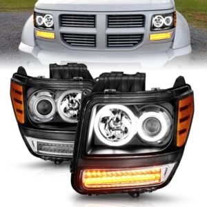 Dodge Nitro 07-12 Projector Headlights Black G2 Clear W/ Rx Halo and Led Signal - Image 1