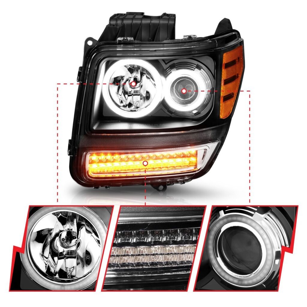 Dodge Nitro 07-12 Projector Headlights Black G2 Clear W/ Rx Halo and Led Signal