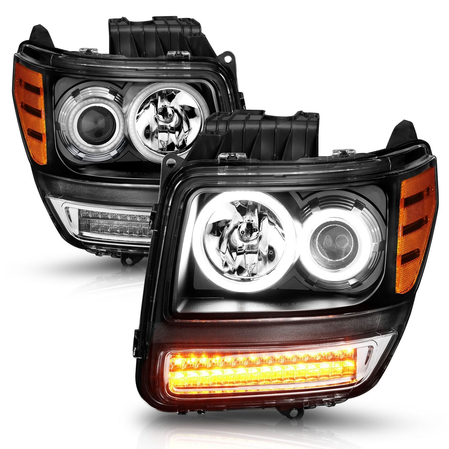 Dodge Nitro 07-12 Projector Headlights Black G2 Clear W/ Rx Halo and Led Signal - Image 7