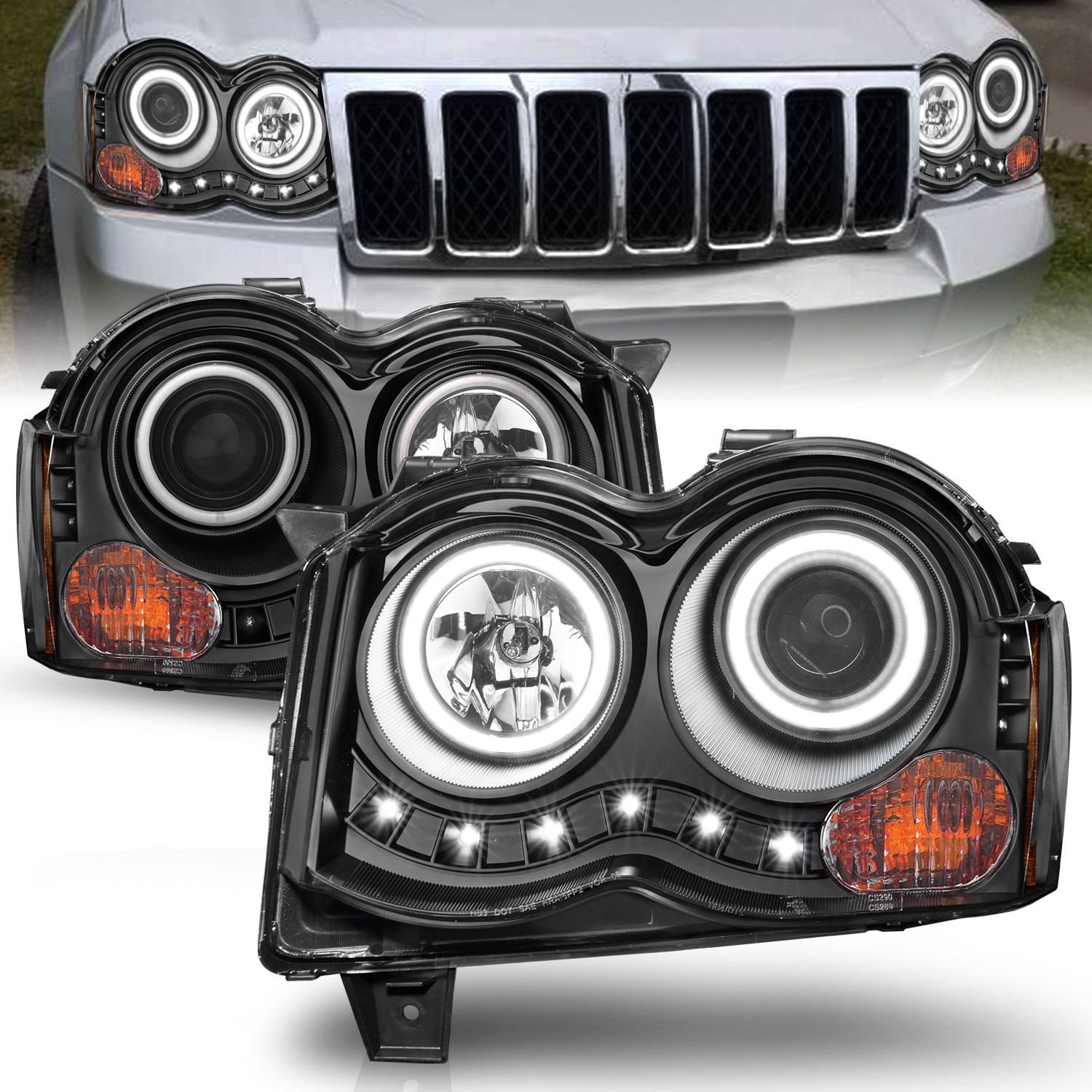 Jeep Grand Cherokee 08-10 Projector Headlights Black W/ Rx Halo - Image 1
