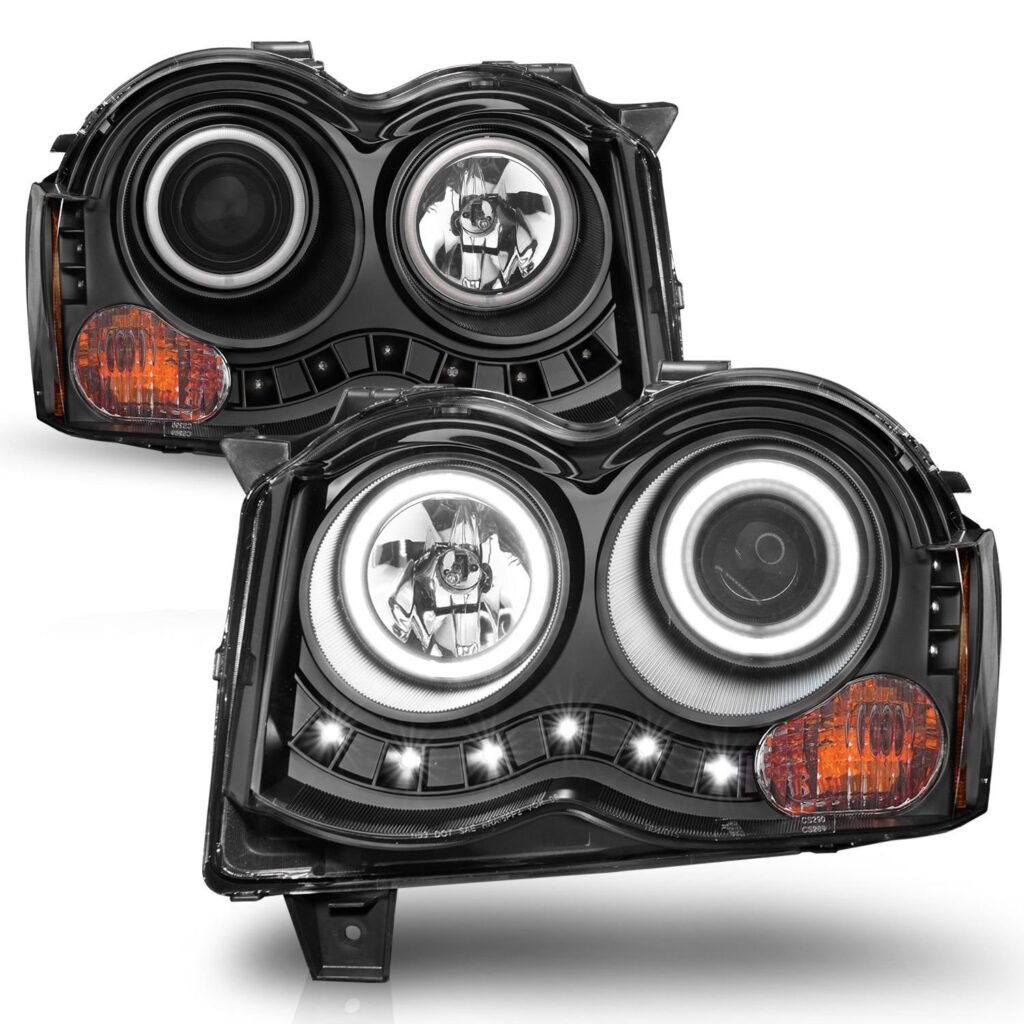 Jeep Grand Cherokee 08-10 Projector Headlights Black W/ Rx Halo