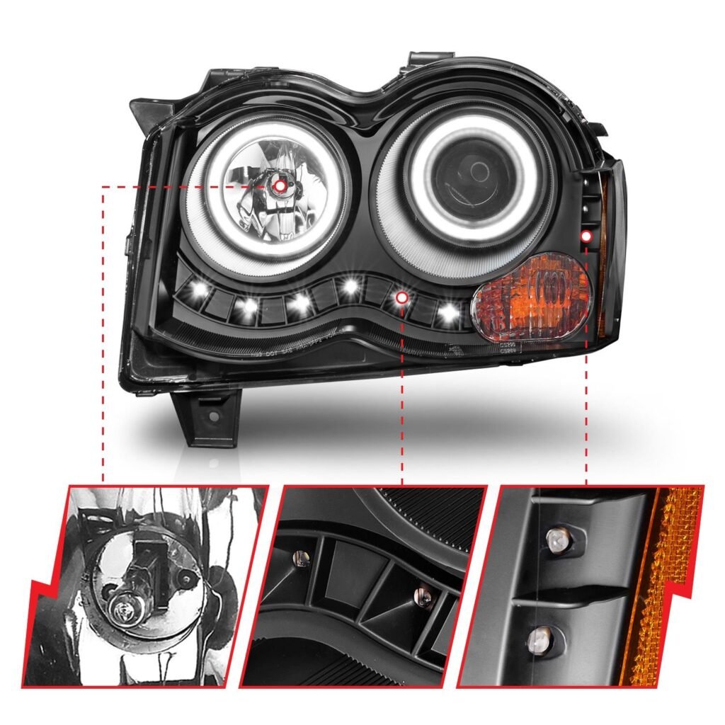 Jeep Grand Cherokee 08-10 Projector Headlights Black W/ Rx Halo