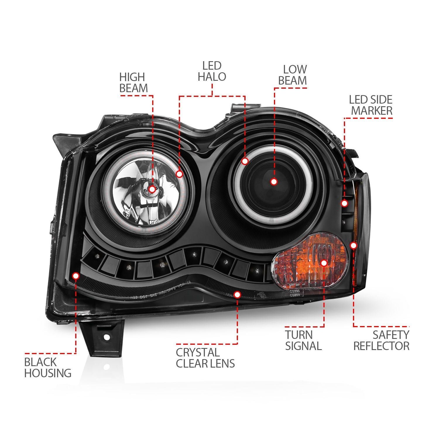 Jeep Grand Cherokee 08-10 Projector Headlights Black W/ Rx Halo - Image 4