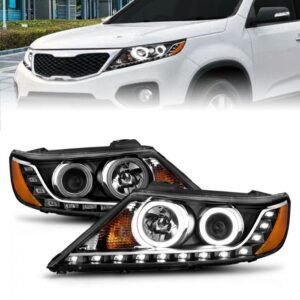 Kia Sorento 11-13 Projector Headlights Black W/ Rx Halo - Image 2