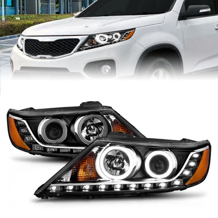 Kia Sorento 11-13 Projector Headlights Black W/ Rx Halo
