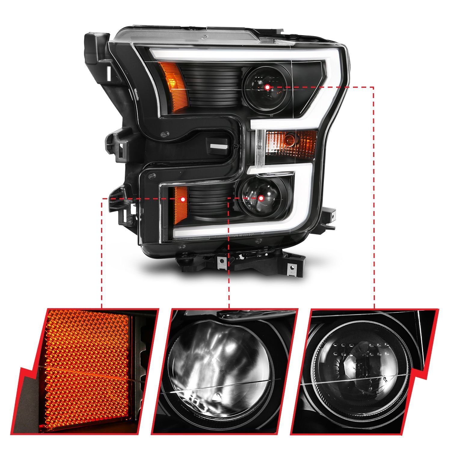 Ford F-150 15-17 Projector Plank Style Switchback Headlights W/ Black Housing - Image 3