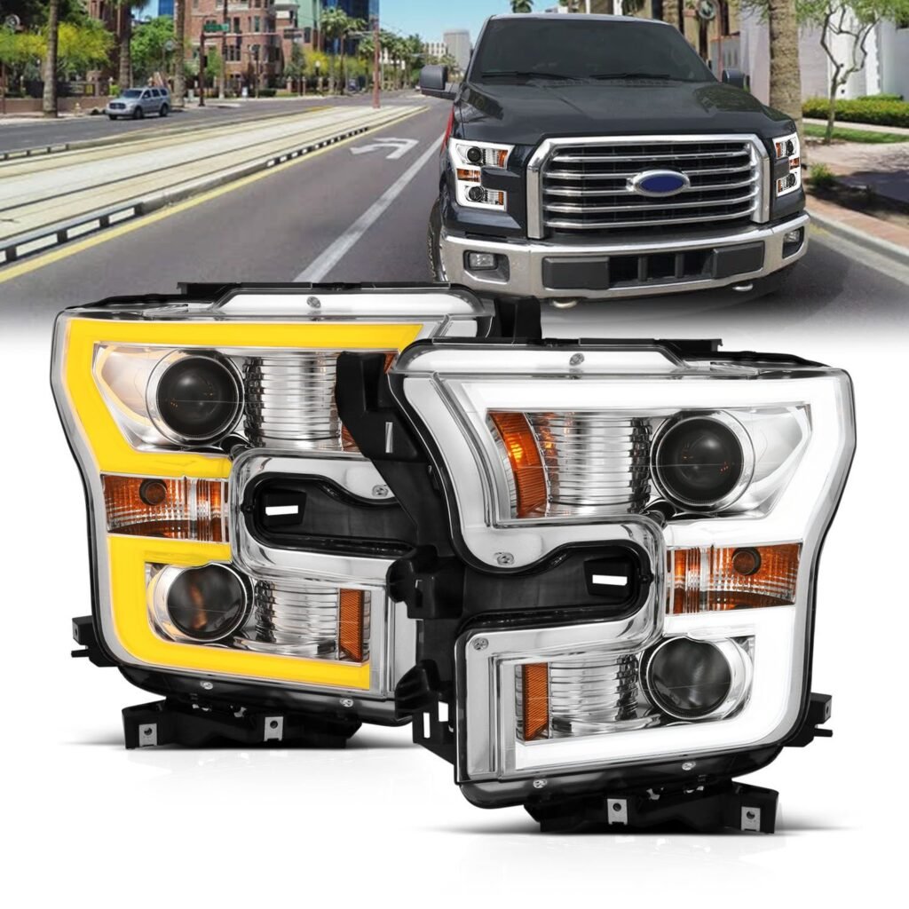 Ford F-150 15-17 Projector Plank Style Switchback Headlight W/ Chrome Housing