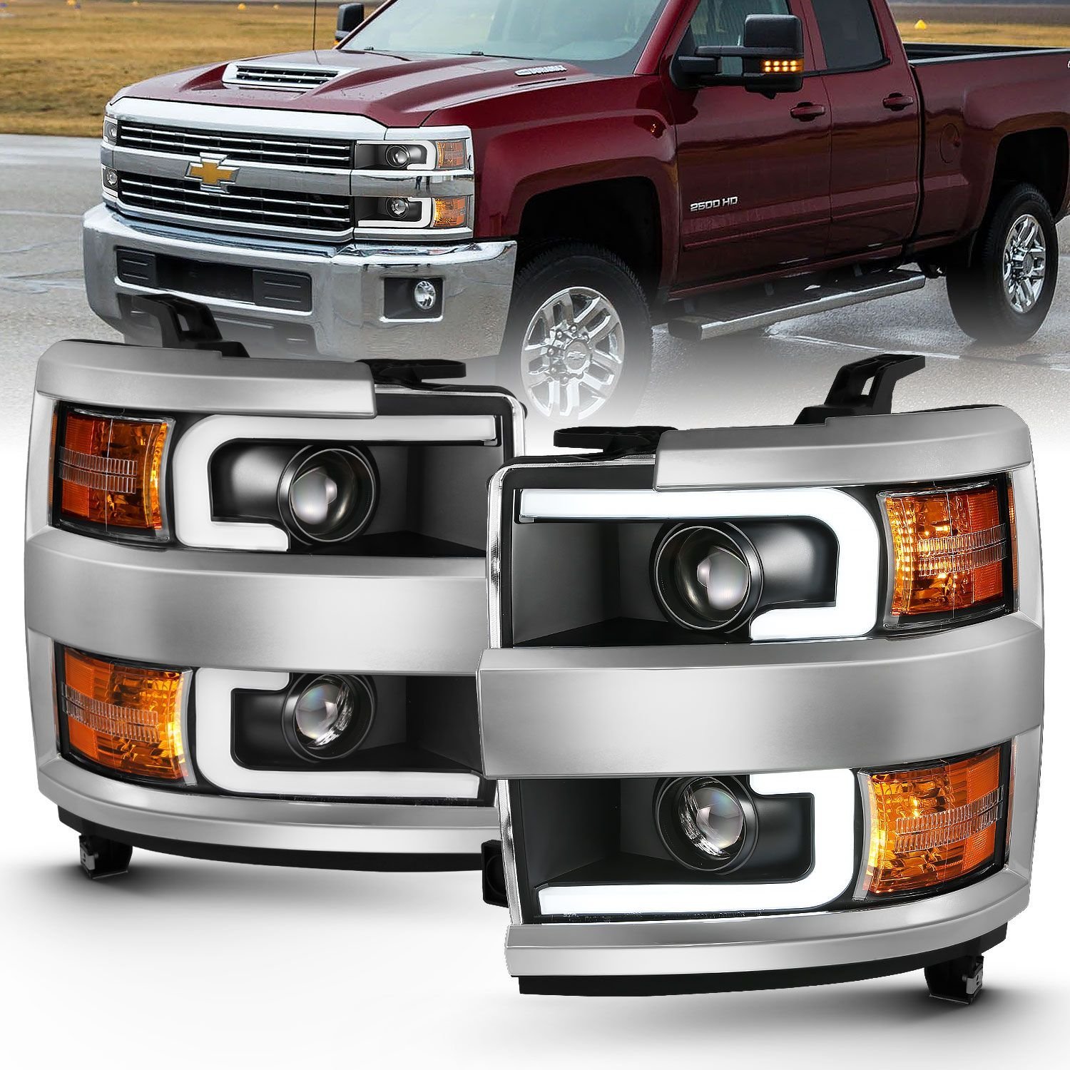 Chevy Silverado 2500hd/3500hd 15-19 Projector Headlight - Black - Image 1