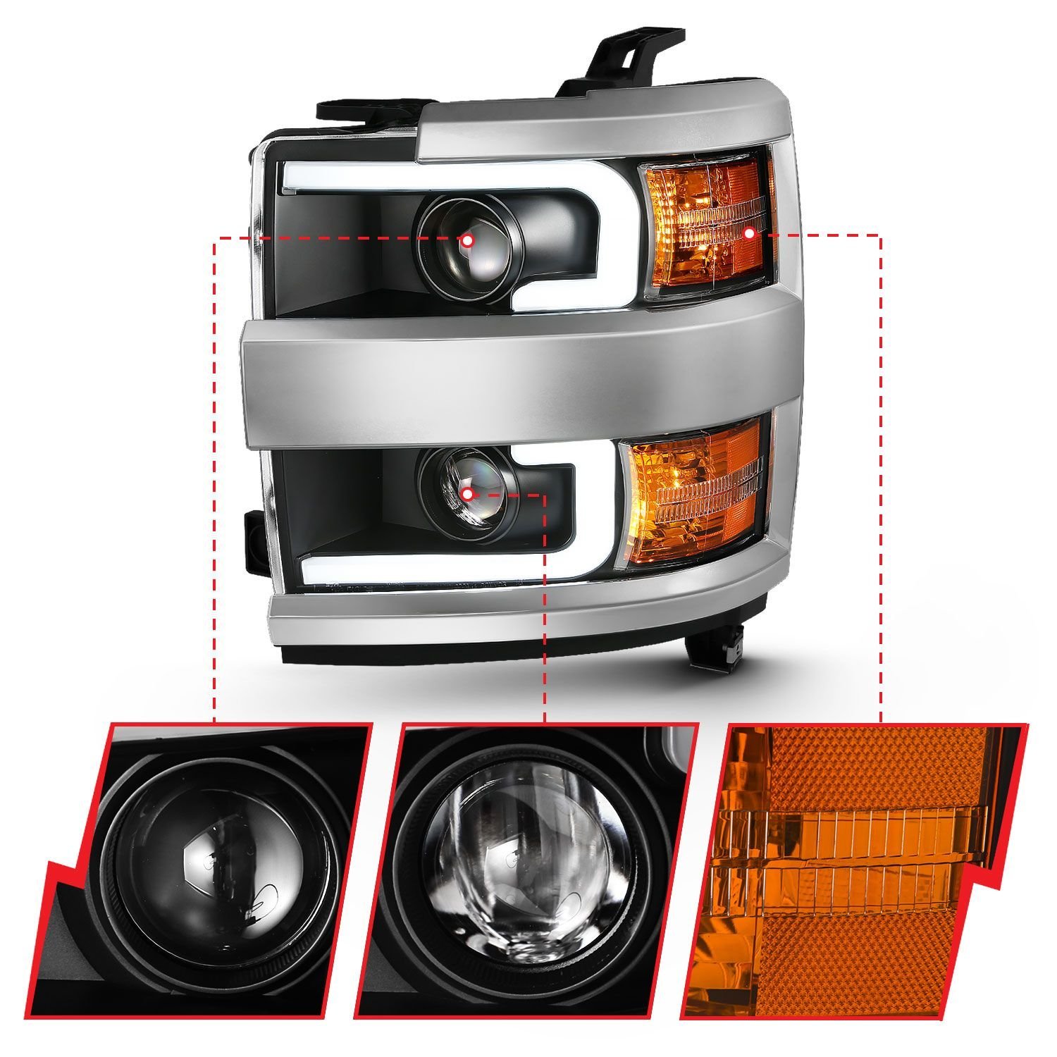 Chevy Silverado 2500hd/3500hd 15-19 Projector Headlight - Black - Image 3