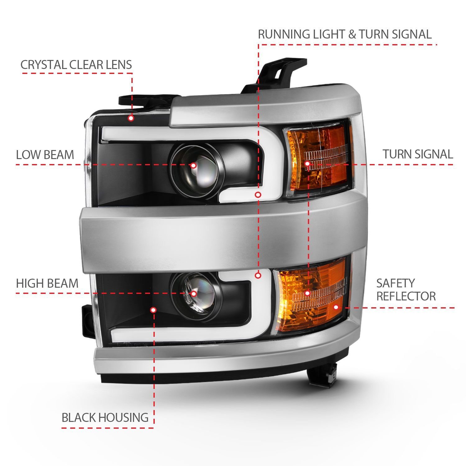 Chevy Silverado 2500hd/3500hd 15-19 Projector Headlight - Black - Image 4