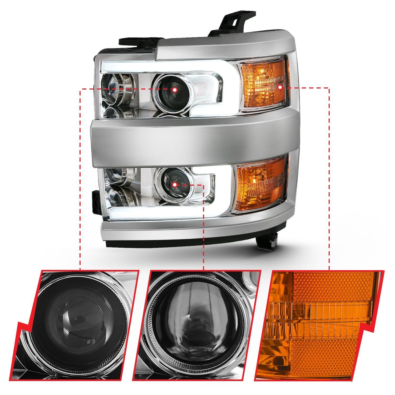 Chevy Silverado 2500hd/3500hd 15-19 Projector Headlight - Chrome - Image 3