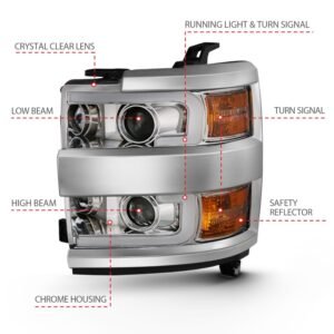 Chevy Silverado 2500hd/3500hd 15-19 Projector Headlight - Chrome - Image 4