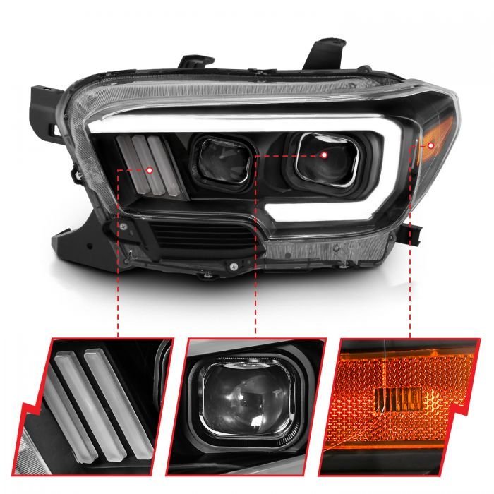 Toyota Tacoma 16-22 Projector Plank Style Headlights Black