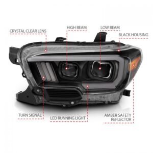Toyota Tacoma 16-22 Projector Plank Style Headlights Black - Image 4