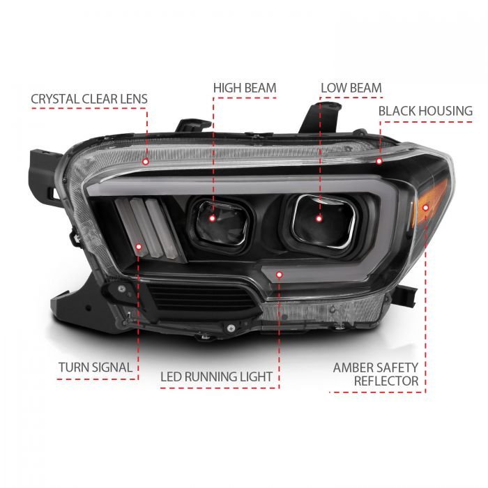 Toyota Tacoma 16-22 Projector Plank Style Headlights Black