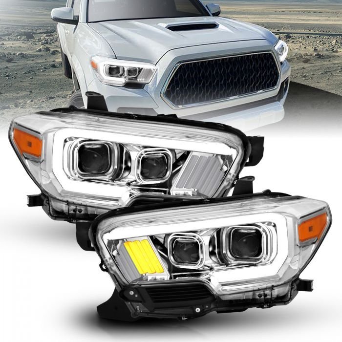 Toyota Tacoma 16-22 Projector Plank Style Headlights Chrome