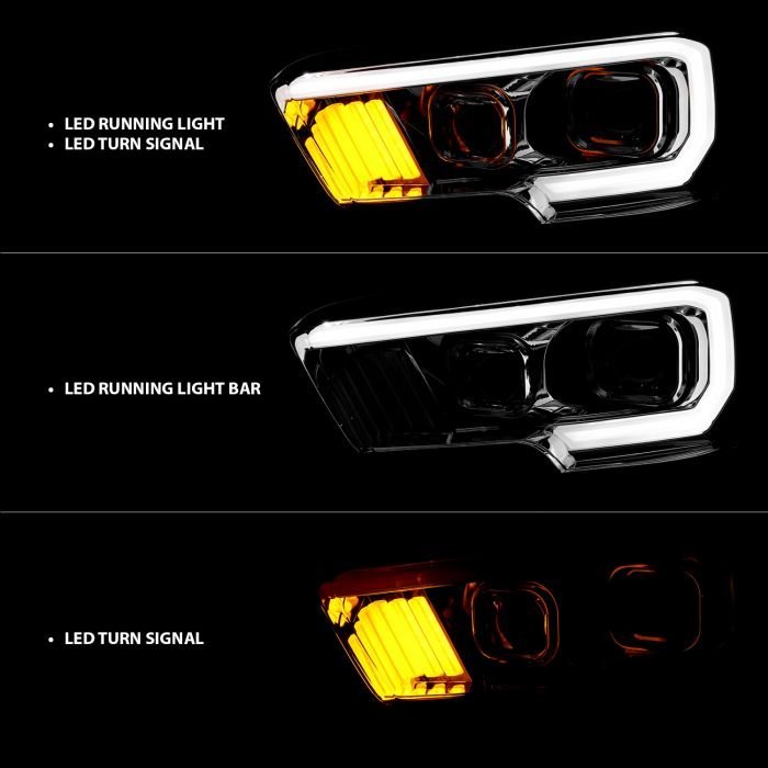 Toyota Tacoma 16-22 Projector Plank Style Headlights Chrome