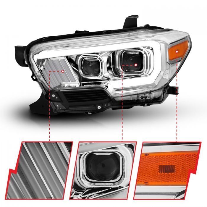 Toyota Tacoma 16-22 Projector Plank Style Headlights Chrome