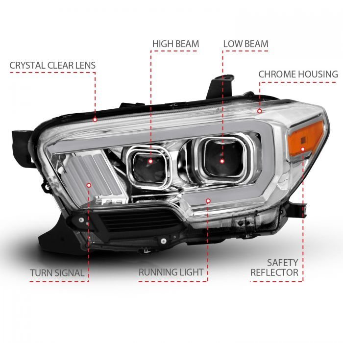 Toyota Tacoma 16-22 Projector Plank Style Headlights Chrome