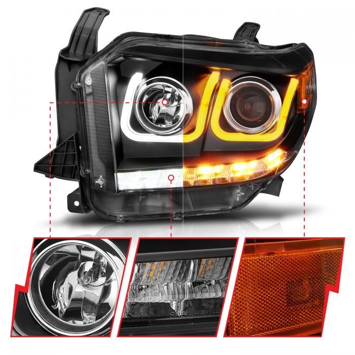 Toyota Tundra 14-17 / 18-21 Projector Led U-bar Switchback Headlights Black
