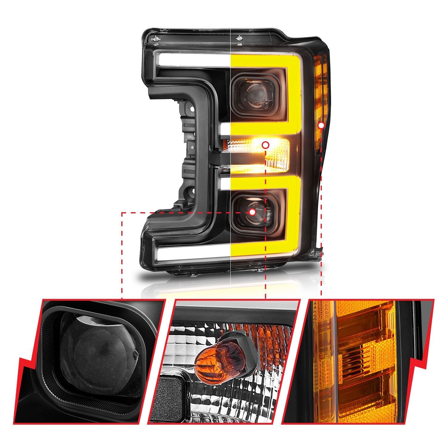 Ford F250/ F350/ F450 Super Duty 17-19 Projector  Headlight Black - Image 3