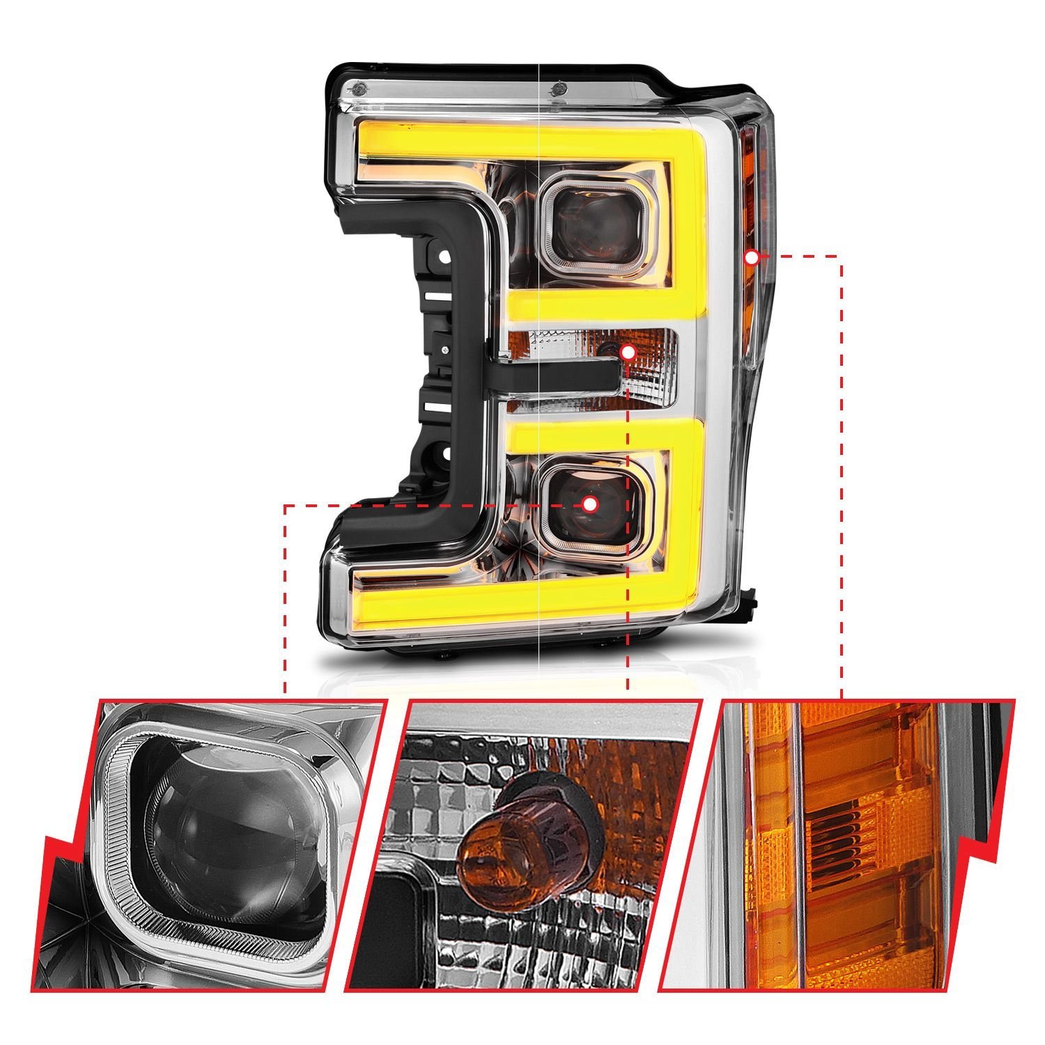 Ford F250/ F350/ F450 Super Duty 17-19 Projector Headlights Chrome - Image 3
