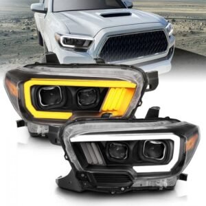 Toyota Tacoma 16-22 Projector Plank Style Switchback Headlights Black Amber - Image 1